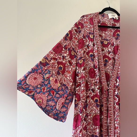 ba&sh Floral Wide-Sleeve long Lady Kimono Vini Side-Slit Self-Tie Size Medium - Picture 7 of 11